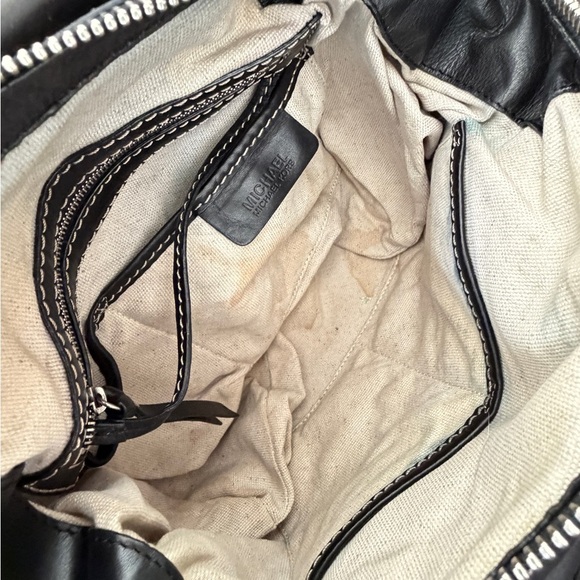 Y2K 90’s Michael Kors Satchel Black Leather Stitched Silver Distressed Bikercore - Picture 13 of 16